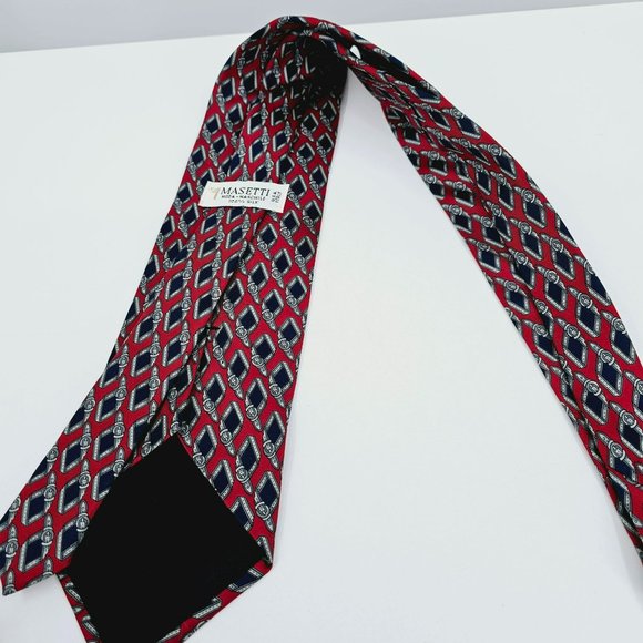 Masetti Silk Tie Belt Print Red Blue Geometric USA Made Gift Classic Office Work - Picture 9 of 11